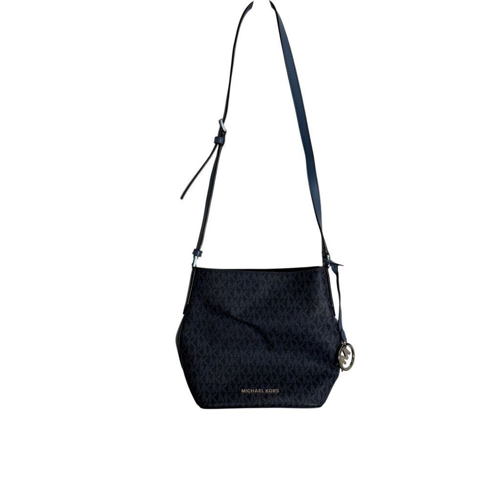 Michael Kors Women's Kimberly Leather Messenger Bucket Crossbody Bag Navy Blue